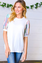 Load image into Gallery viewer, Ivory Multicolor Vertical Stripe Puff Sleeve Top
