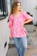 Load image into Gallery viewer, Making Moves Peach &amp; Pink Floral Peplum Woven Top
