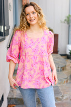 Load image into Gallery viewer, Making Moves Peach &amp; Pink Floral Peplum Woven Top
