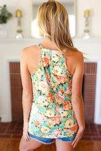 Load image into Gallery viewer, Seafoam Green Floral Halter Neck Tank Top
