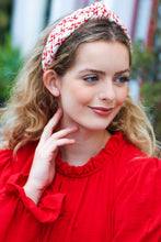 Load image into Gallery viewer, Cream Gold &amp; Red Knit Top Knot Headband
