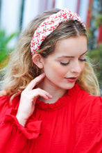 Load image into Gallery viewer, Cream Gold &amp; Red Knit Top Knot Headband
