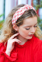 Load image into Gallery viewer, Cream Gold &amp; Red Knit Top Knot Headband
