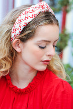 Load image into Gallery viewer, Cream Gold &amp; Red Knit Top Knot Headband
