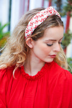 Load image into Gallery viewer, Cream Gold &amp; Red Knit Top Knot Headband
