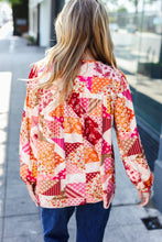 Load image into Gallery viewer, Rust &amp; Magenta Patchwork Print Front Tie Boho Top
