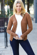 Load image into Gallery viewer, Day On The Town Camel Snap Button Rib Detail Cardigan
