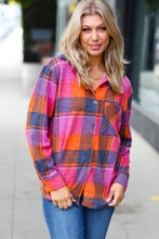 Load image into Gallery viewer, Orange &amp; Magenta Jacquard Plaid Button Up Shacket
