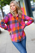 Load image into Gallery viewer, Orange &amp; Magenta Jacquard Plaid Button Up Shacket
