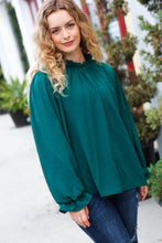 Load image into Gallery viewer, Be Merry Hunter Green Frill Mock Neck Crinkle Top
