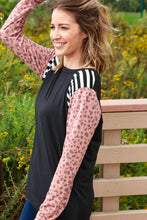 Load image into Gallery viewer, Leopard Stripe Long Sleeve Raglan Color Block Top
