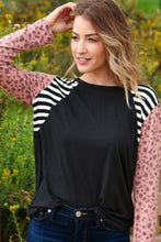 Load image into Gallery viewer, Leopard Stripe Long Sleeve Raglan Color Block Top
