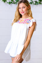 Load image into Gallery viewer, Ivory Floral Embroidery Print Ruffle Sleeve Yoke Top
