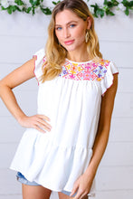 Load image into Gallery viewer, Ivory Floral Embroidery Print Ruffle Sleeve Yoke Top
