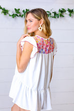Load image into Gallery viewer, Ivory Floral Embroidery Print Ruffle Sleeve Yoke Top
