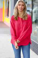 Load image into Gallery viewer, Magenta Gauze &amp; Waffle Henley Oversized Top

