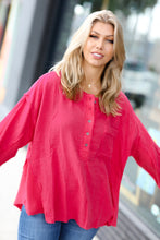 Load image into Gallery viewer, Magenta Gauze &amp; Waffle Henley Oversized Top
