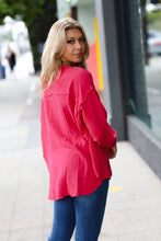 Load image into Gallery viewer, Magenta Gauze &amp; Waffle Henley Oversized Top
