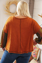 Load image into Gallery viewer, Rust Floral Stripe Bubble Sleeve Hacci Top
