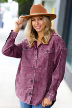 Load image into Gallery viewer, Eggplant Cotton Oversized Vintage Lightweight Washed Shacket
