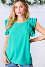 Load image into Gallery viewer, Kelly Green Double Ruffle Sleeve Crinkle Top
