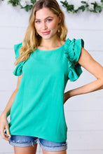 Load image into Gallery viewer, Kelly Green Double Ruffle Sleeve Crinkle Top
