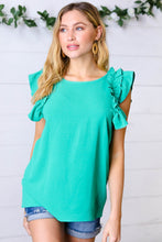 Load image into Gallery viewer, Kelly Green Double Ruffle Sleeve Crinkle Top
