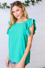 Load image into Gallery viewer, Kelly Green Double Ruffle Sleeve Crinkle Top
