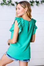 Load image into Gallery viewer, Kelly Green Double Ruffle Sleeve Crinkle Top
