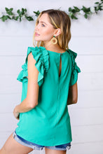 Load image into Gallery viewer, Kelly Green Double Ruffle Sleeve Crinkle Top
