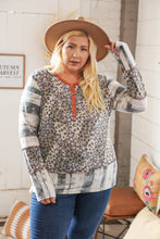 Load image into Gallery viewer, Grey Patchwork Leopard Button Down Knit Top
