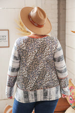Load image into Gallery viewer, Grey Patchwork Leopard Button Down Knit Top
