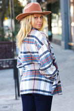Load image into Gallery viewer, Perfectly You Taupe &amp; Blue Plaid Flannel Button Down Shacket
