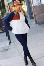 Load image into Gallery viewer, Seize The Day Navy &amp; Taupe Quarter Zip Sherpa Pullover
