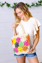 Load image into Gallery viewer, Multicolor Flower Power Woven Straw Crochet Tote
