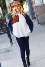 Load image into Gallery viewer, Seize The Day Navy &amp; Taupe Quarter Zip Sherpa Pullover
