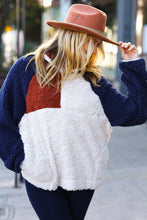 Load image into Gallery viewer, Seize The Day Navy &amp; Taupe Quarter Zip Sherpa Pullover
