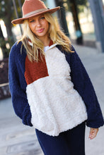 Load image into Gallery viewer, Seize The Day Navy &amp; Taupe Quarter Zip Sherpa Pullover
