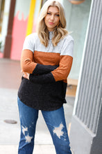 Load image into Gallery viewer, Cozy Up Heather Grey &amp; Rust Color Block Hoodie Top
