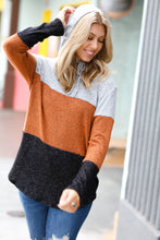 Load image into Gallery viewer, Cozy Up Heather Grey &amp; Rust Color Block Hoodie Top
