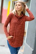 Load image into Gallery viewer, Be Your Best Rust Marled Cowl Neck Pocketed Top
