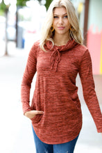 Load image into Gallery viewer, Be Your Best Rust Marled Cowl Neck Pocketed Top
