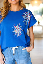 Load image into Gallery viewer, Light Me Up Blue Sequin Firework Dolman Top
