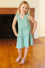 Load image into Gallery viewer, Kids Joyful Sage Tiered Ruffle Sleeveless Dress
