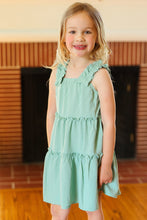 Load image into Gallery viewer, Kids Joyful Sage Tiered Ruffle Sleeveless Dress
