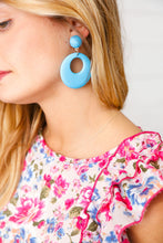 Load image into Gallery viewer, Power Blue Retro Open Circle Resin Dangle Earrings
