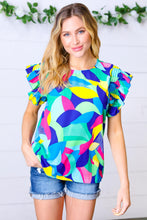 Load image into Gallery viewer, Multicolor Geo Smocked Ruffle Frill Sleeve Top
