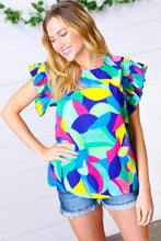 Load image into Gallery viewer, Multicolor Geo Smocked Ruffle Frill Sleeve Top
