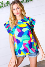 Load image into Gallery viewer, Multicolor Geo Smocked Ruffle Frill Sleeve Top
