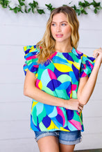 Load image into Gallery viewer, Multicolor Geo Smocked Ruffle Frill Sleeve Top
